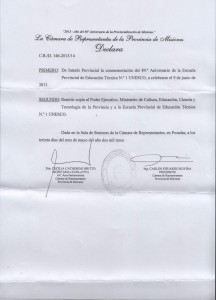 Declaración Interés Provincial Aniversario EPET N° 1