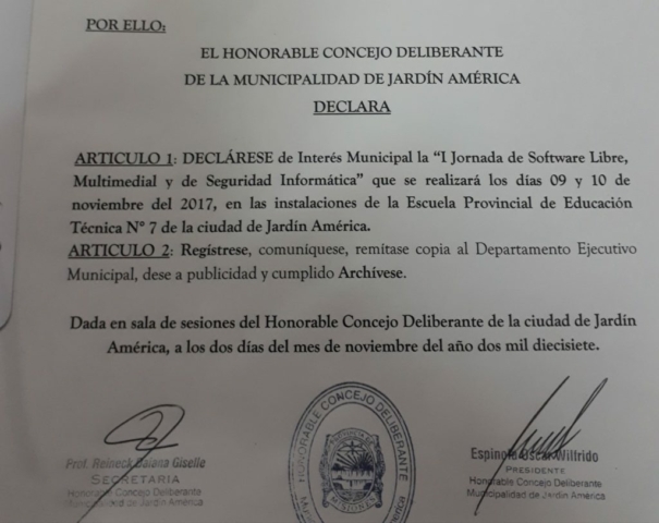 Interés Municipal por el Consejo Deliberante de Jardín América